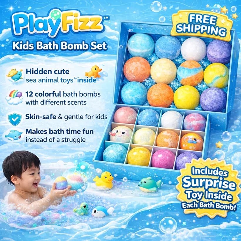 PlayFizz OceanPop box: 12 colourful kids' bath bombs with hidden sea creature toys